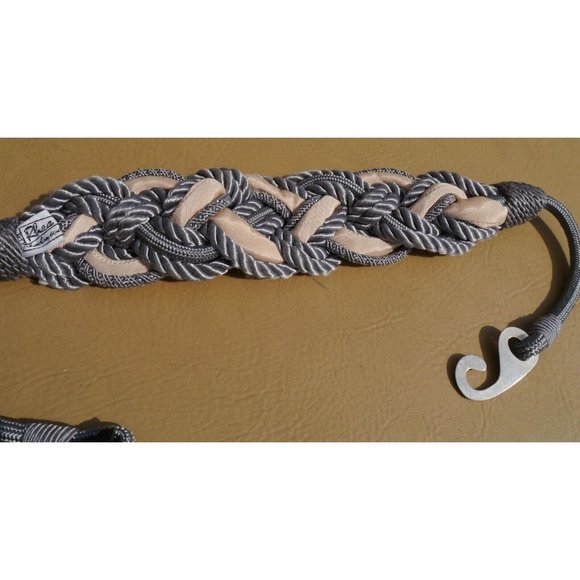 Rhea Belt 80s Women\'s Braided Stretch Knot Waist Grey Silver Center Medallion main image 6